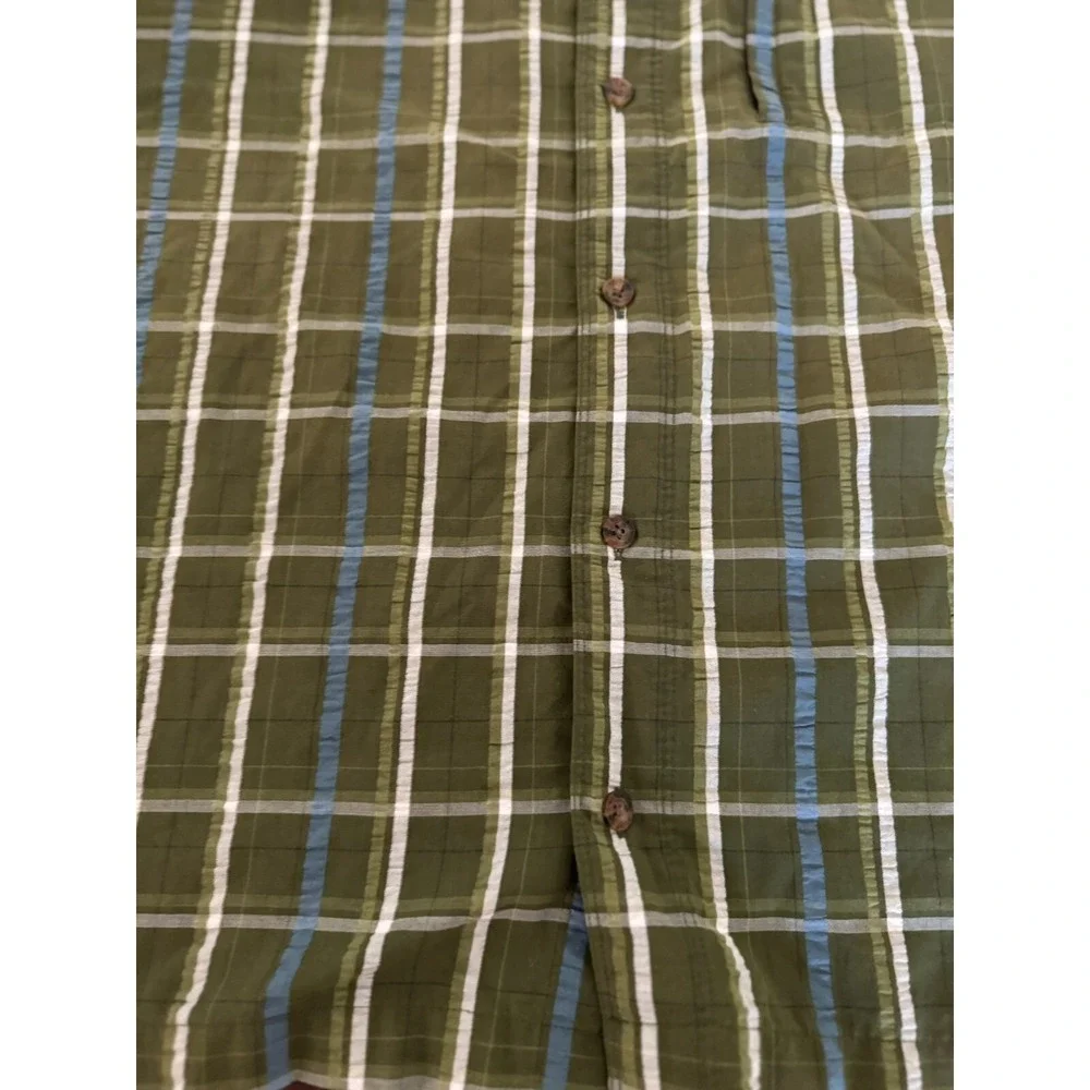Woolrich Green Plaid‎ Men Short Sleeve Button Shirt Size XL Fishing Pocket